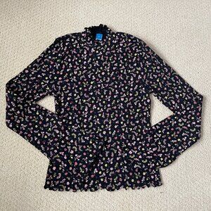 NWOT Old Navy Black Floral Mock-Neck Lettuce-Edge Rib Top Small